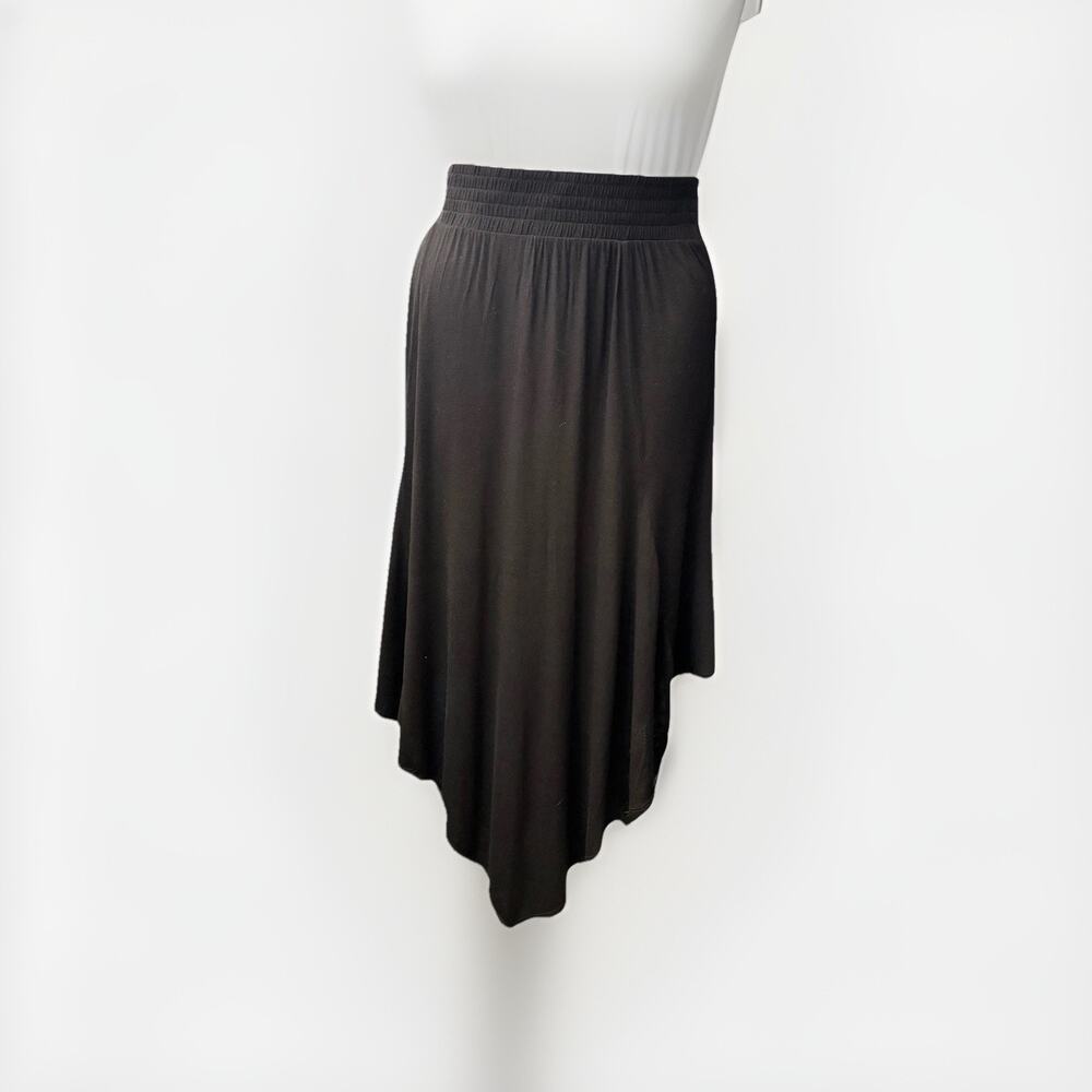 Living Doll Asymmetrical Shark Bite Handkerchief Midi Skirt Black Rayon Size XL